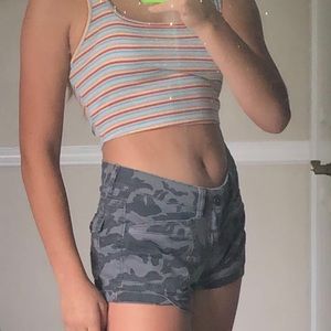 Camo denim shorts